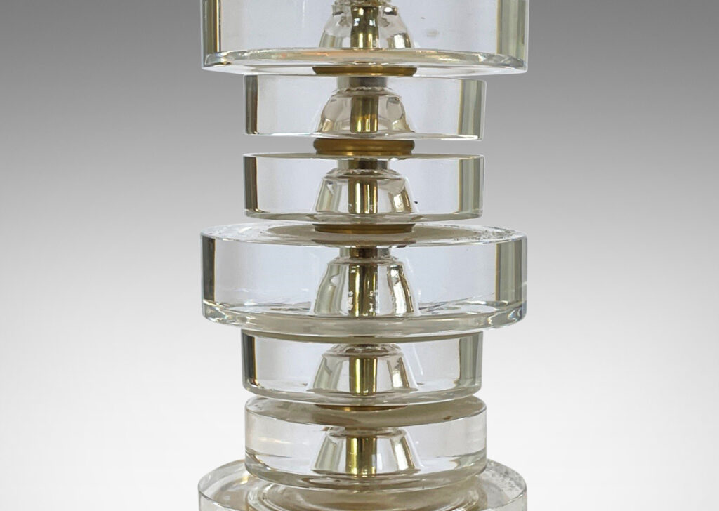 Gallery BAC tacked crystal disks of alternating diameters on brass stand