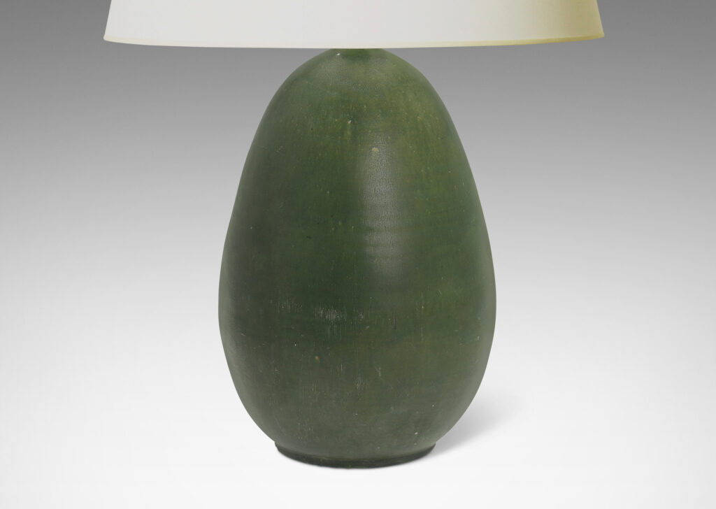 Gallery BAC ovoid form glazed in a saturated deep green tone