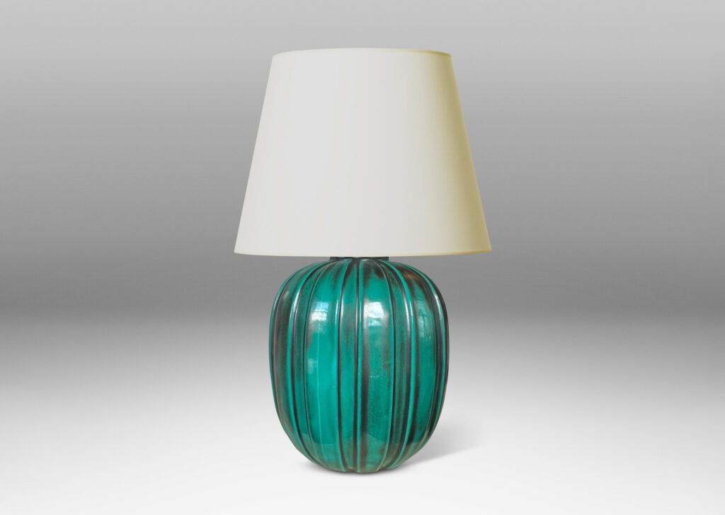 Gallery BAC luted ovoid forms in a saturated green copper-oxide glaze