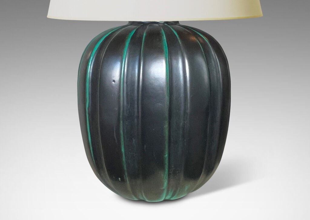 Gallery BAC luted ovoid forms in a saturated green copper-oxide glaze