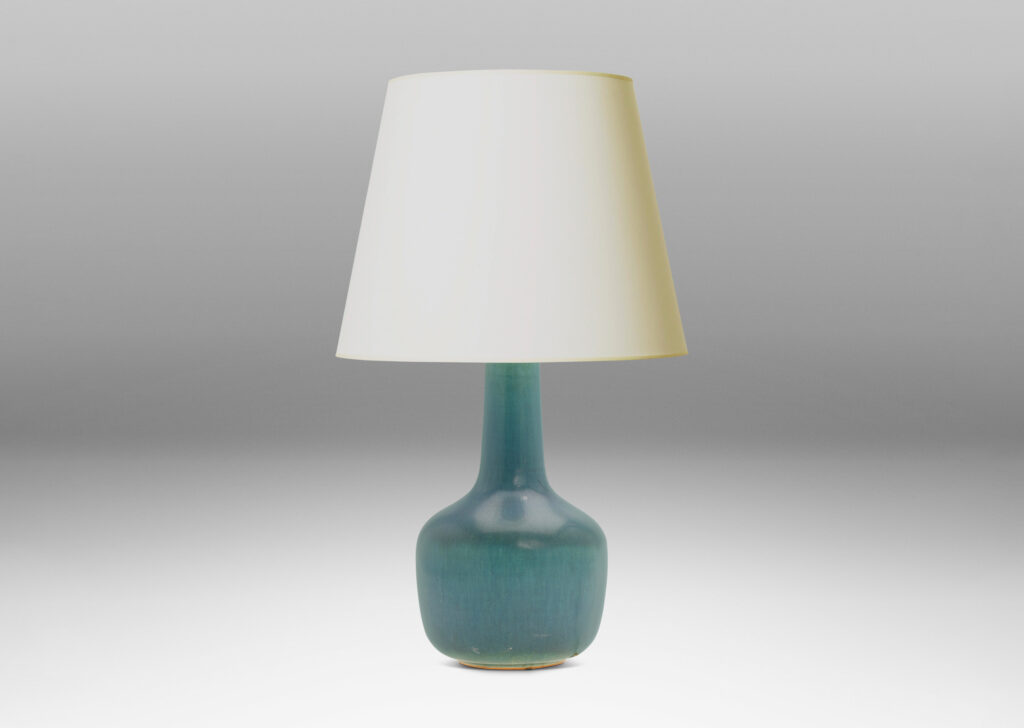 Gallery BAC reveal base and attenuated neck, in stoneware with dappled blue green flint glaze