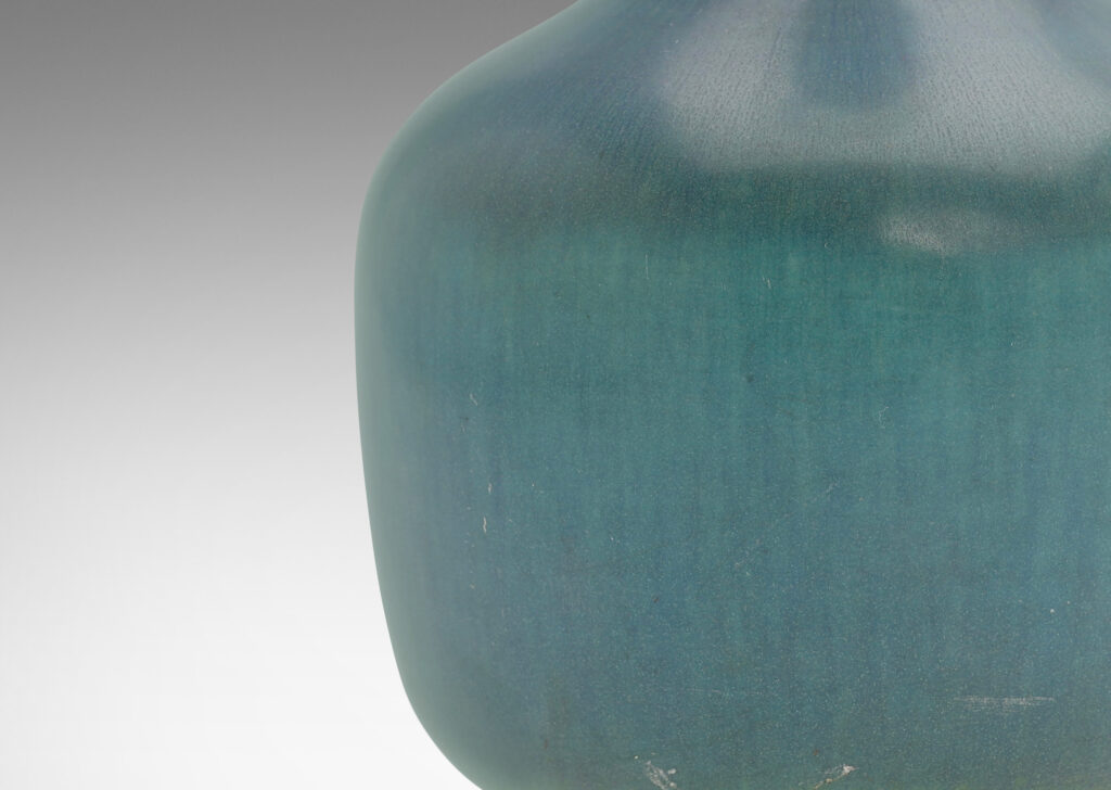 Gallery BAC reveal base and attenuated neck, in stoneware with dappled blue green flint glaze