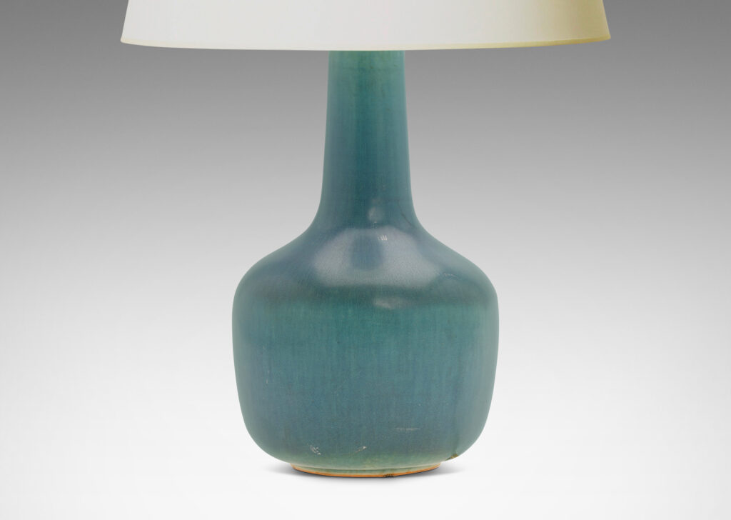 Gallery BAC reveal base and attenuated neck, in stoneware with dappled blue green flint glaze