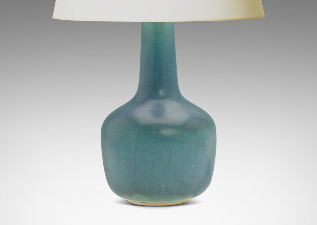 Gallery BAC reveal base and attenuated neck, in stoneware with dappled blue green flint glaze