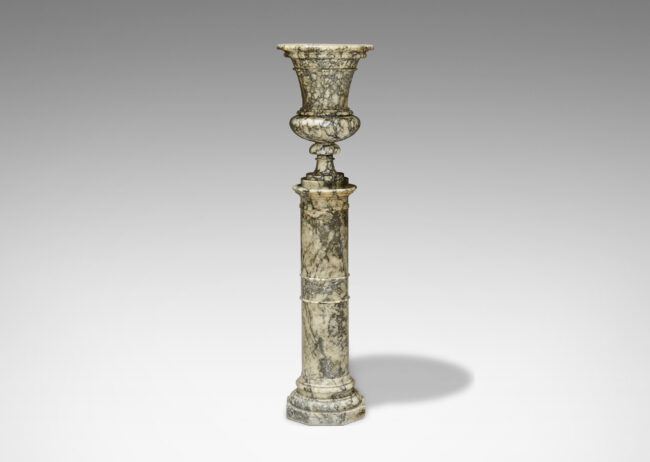 Gallery BAC urn on an engaged pedestal base; turned marble