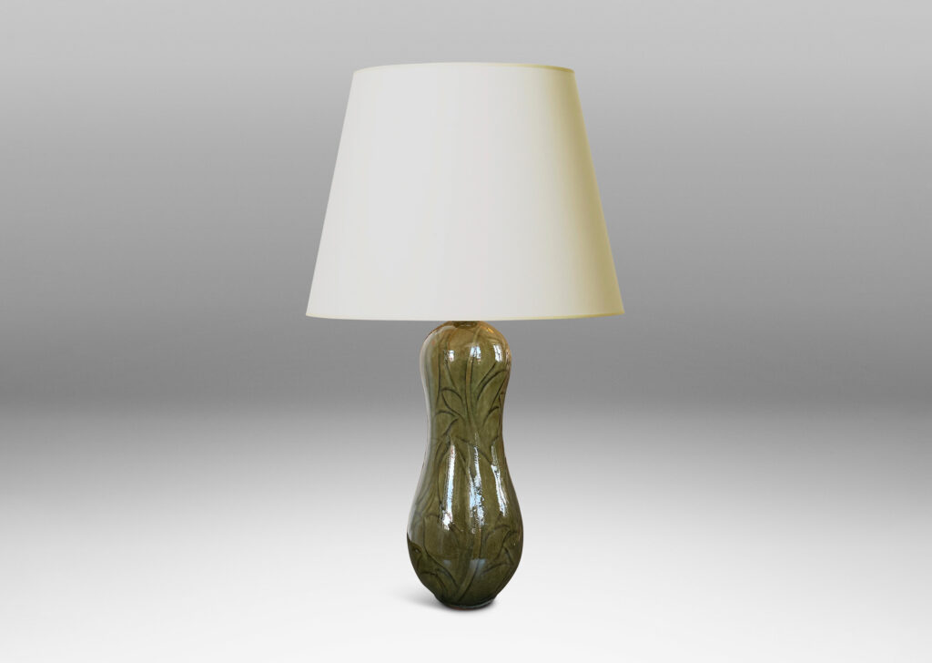 Gallery BAC elongated double gourd form with carved intaglio pattern of lush tropical foliage