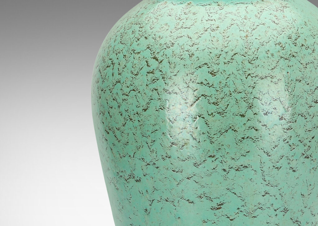 Gallery BAC tall tapered forms, glazed in a bright celadon green