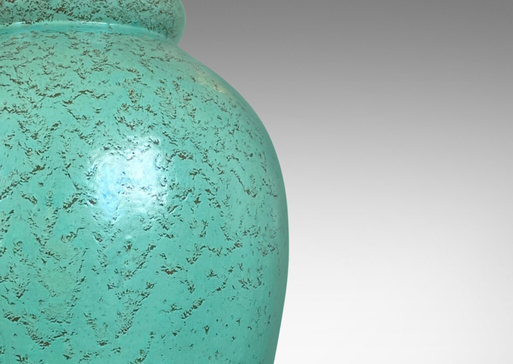 Gallery BAC tall tapered forms, glazed in a bright celadon green