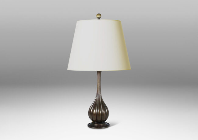 Gallery BAC lobed bulb form with reeded stand and finial and disk base with beaded edge