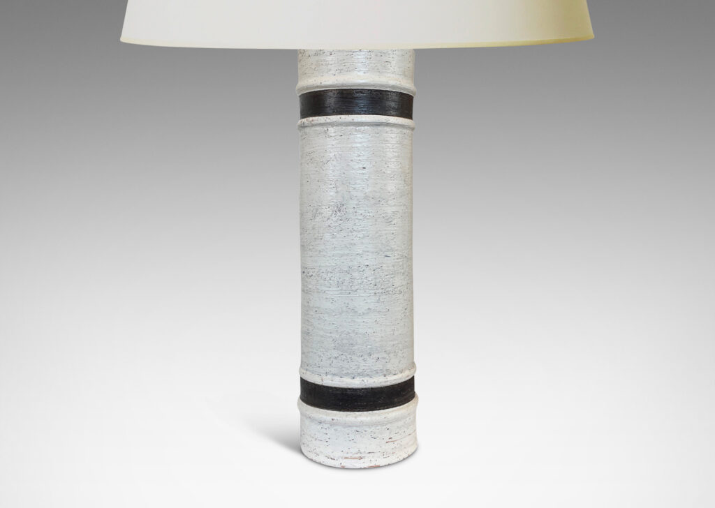 Gallery BAC cylindrical forms in “birch bark” textured ivory, with relief bead bands and brown stripes