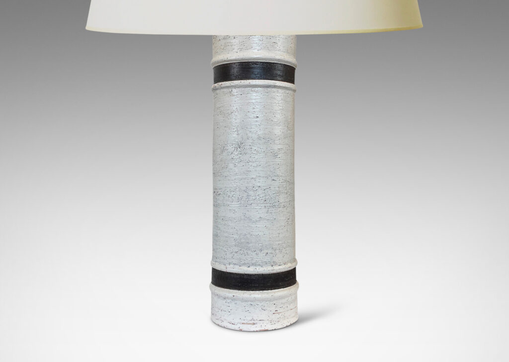 Gallery BAC cylindrical forms in “birch bark” textured ivory, with relief bead bands and brown stripes