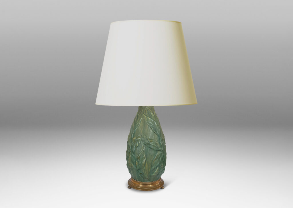 Gallery BAC tall drop form draped in delicate relief foliage glazed a soft green, mounted on a stepped base