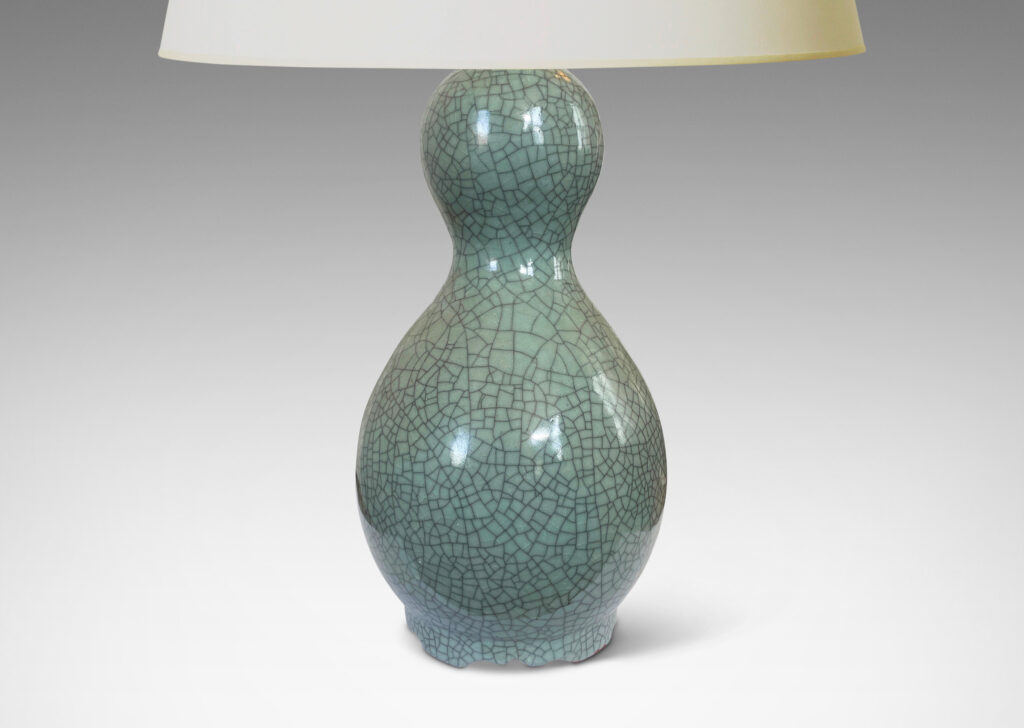 Gallery BAC arge-scale double-gourd form, glazed in a wonderful thick pale blue-celadon craquel