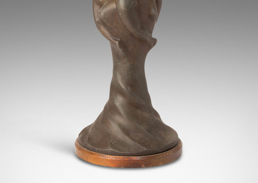 Gallery BAC swirling, torch-like form with engaged female figures; patinated bronze with a wood base