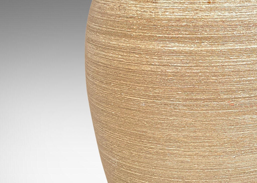 Gallery BAC tall tapered form with brushed texture, glazed in beige and ivory