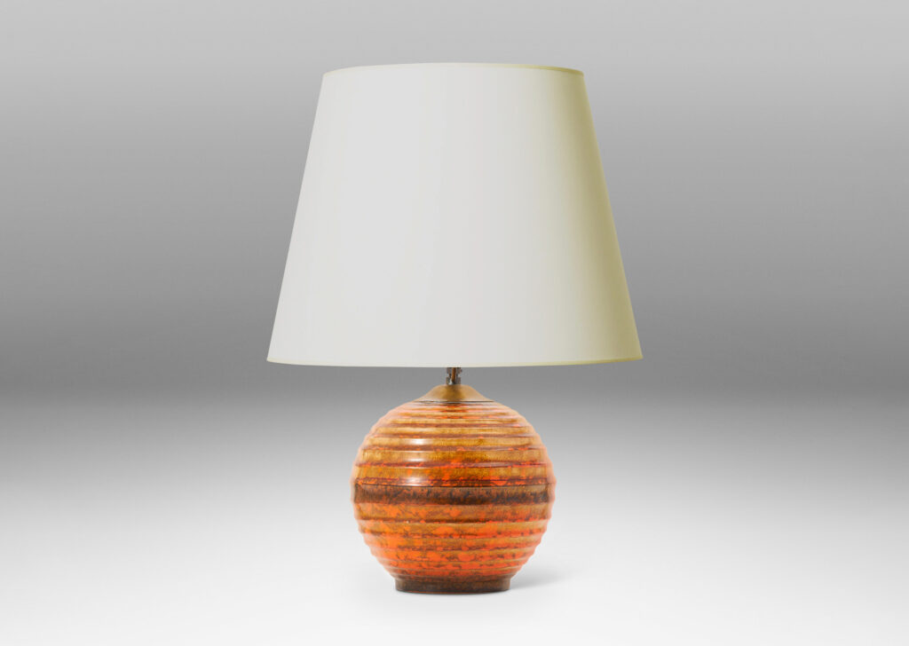 Gallery BAC horizontally fluted form glazed in a rich mottled orange-brown-gold glaze