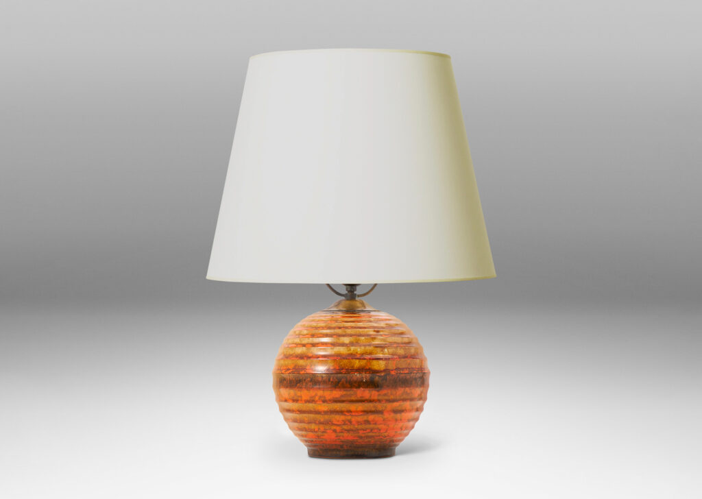 Gallery BAC horizontally fluted form glazed in a rich mottled orange-brown-gold glaze