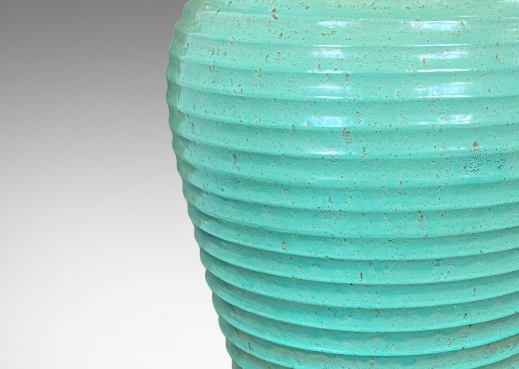 Gallery BAC elegant tapered form encircled in horizontal fluting and glazed in a bright celadon