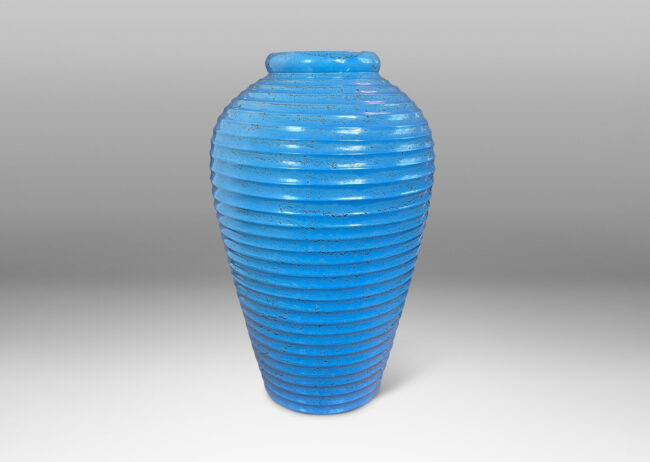 Gallery BAC elegant tapered form encircled in horizontal fluting and glazed a blue