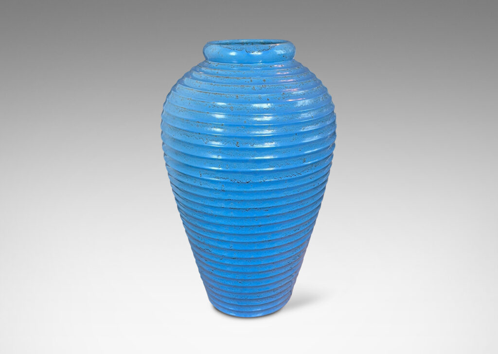 Gallery BAC elegant tapered form encircled in horizontal fluting and glazed a blue