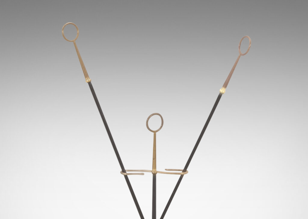 Gallery BAC circle finials and simple lines; brass and lacquered metal