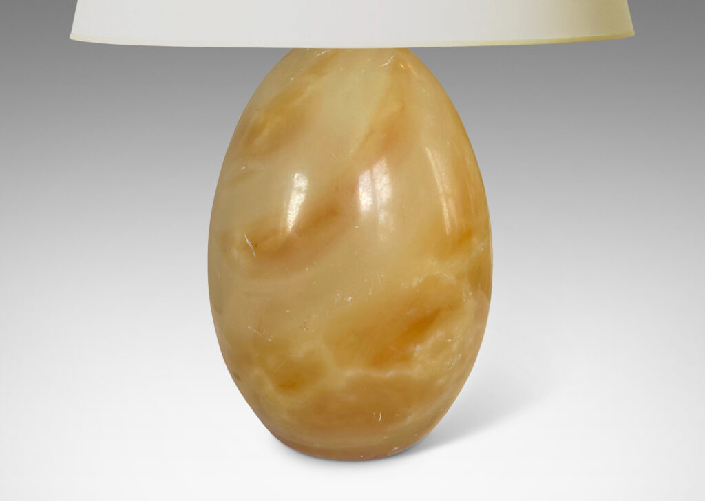 Gallery BAC having lathed ovoid forms in warm sandy tones; alabaster