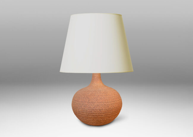 Gallery BAC ridged wide apple form with sprouting neck in an unglazed sandy-toned clay body