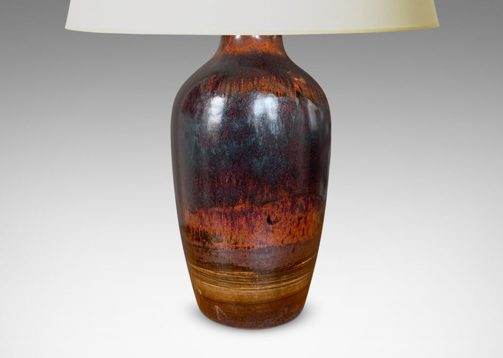 Gallery BAC tall tapered form in black and rust-red luster glazing