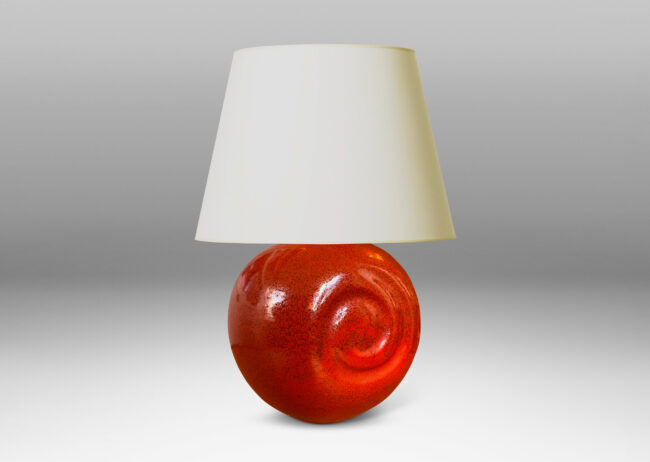 Gallery BAC globe form with relief spirals on two side in rich persimmon orange glaze