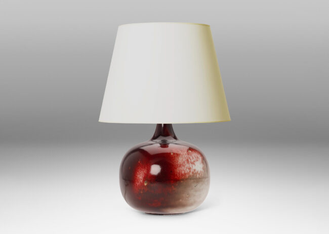 Gallery BAC plump globe form with sprouting neck, glazed in oxblood burgundy