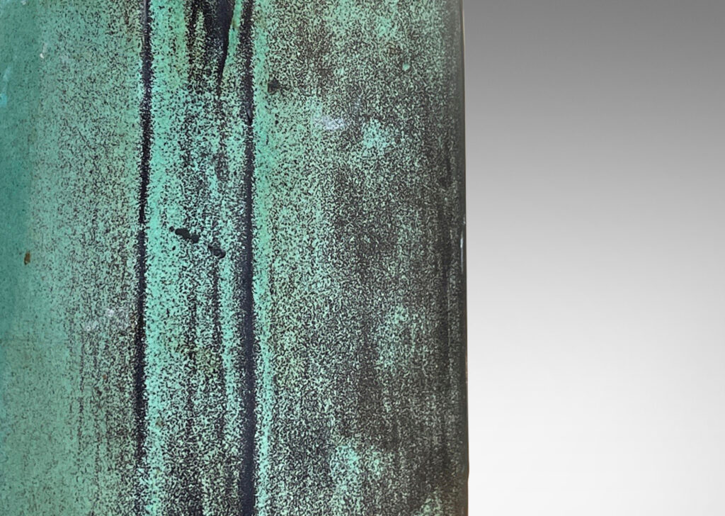 Gallery BAC square column form with chamfered edges and organic bud-form cap, glazed in teal-back