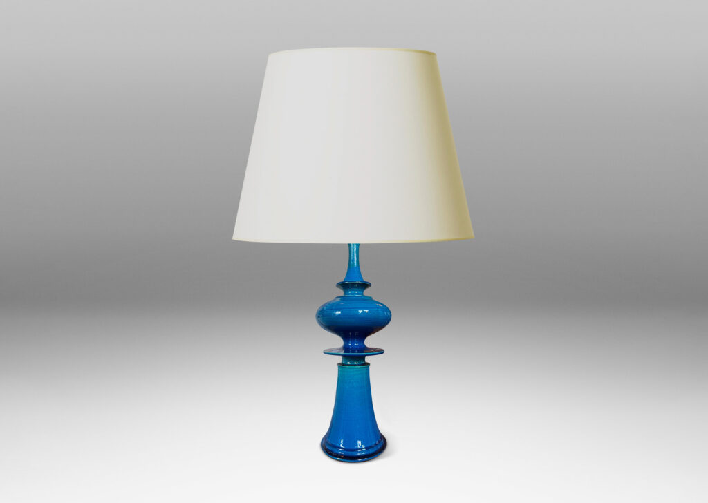 Gallery BAC tall finial-like form glazed in a saturated gloss azure