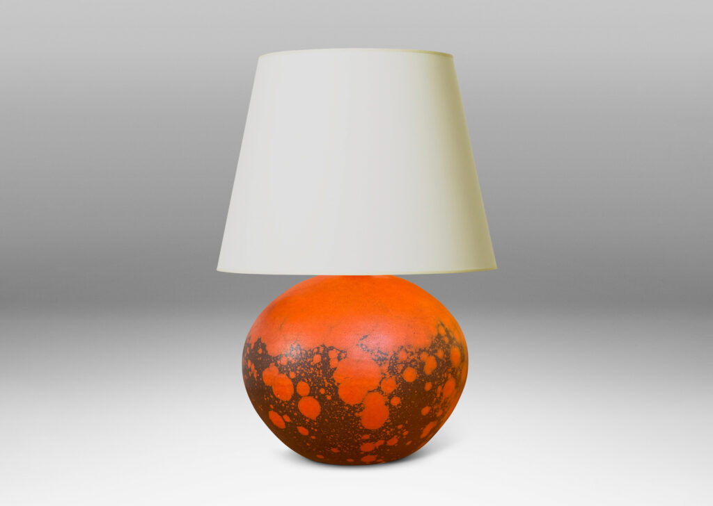 Gallery BAC plump globe form, glazed in a matte orange and port/brown