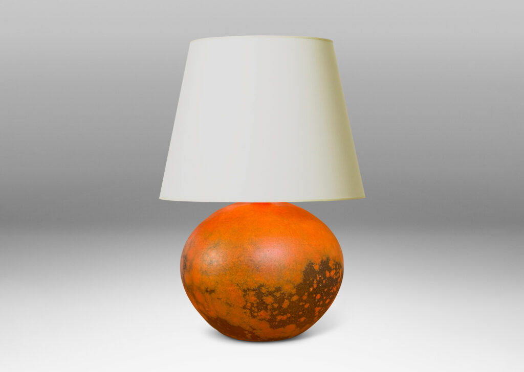 Gallery BAC plump globe form, glazed in a matte orange and port/brown