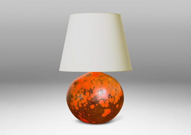 Gallery BAC plump globe form, glazed in a matte orange and port/brown