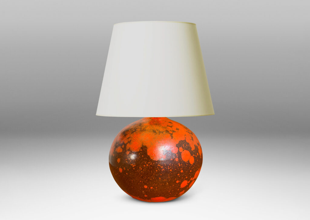 Gallery BAC plump globe form, glazed in a matte orange and port/brown