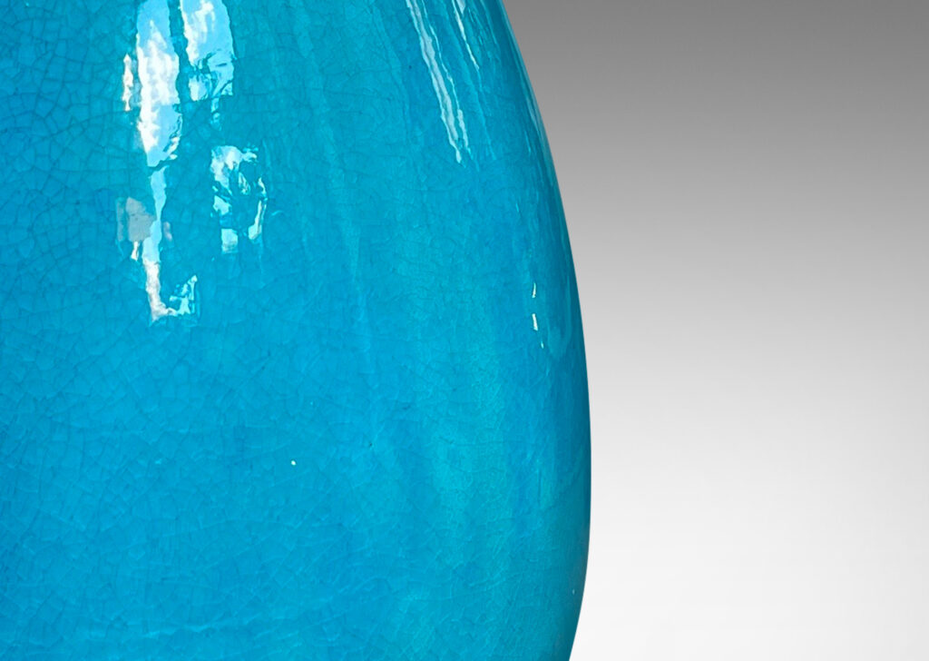 Gallery BAC tall ovoid form with flared neck glazed in a gloss saturated turquoise