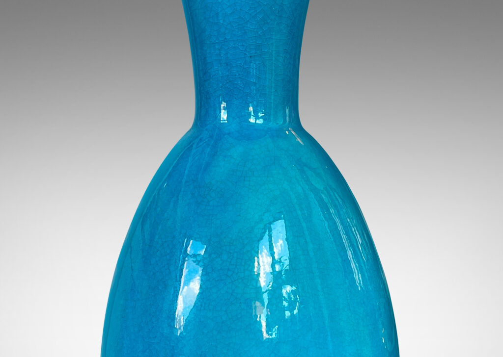 Gallery BAC tall ovoid form with flared neck glazed in a gloss saturated turquoise