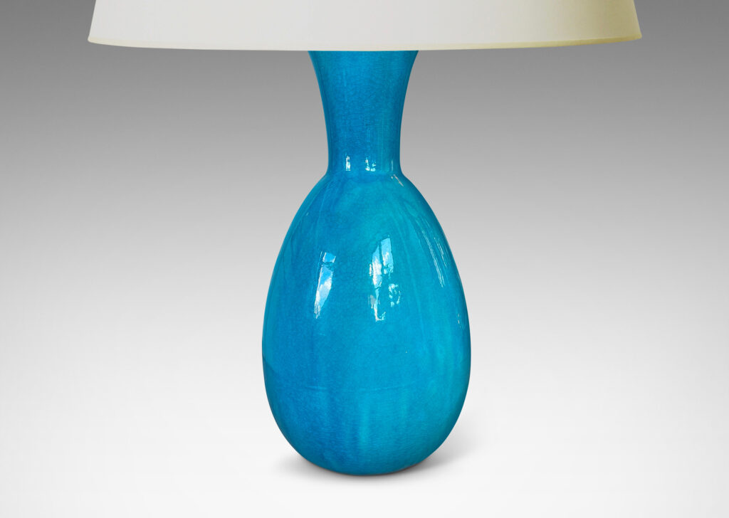 Gallery BAC tall ovoid form with flared neck glazed in a gloss saturated turquoise