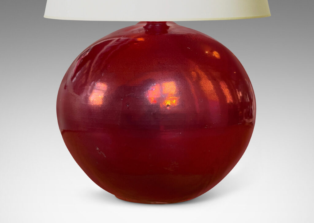 Gallery BAC plump globe form, glazed in a gloss burgundy-red