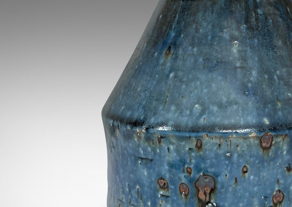 Gallery BAC drum form with conical top, glazed in a gloss cornflower blue