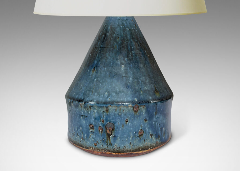 Gallery BAC drum form with conical top, glazed in a gloss cornflower blue