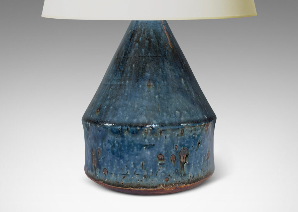 Gallery BAC drum form with conical top, glazed in a gloss cornflower blue