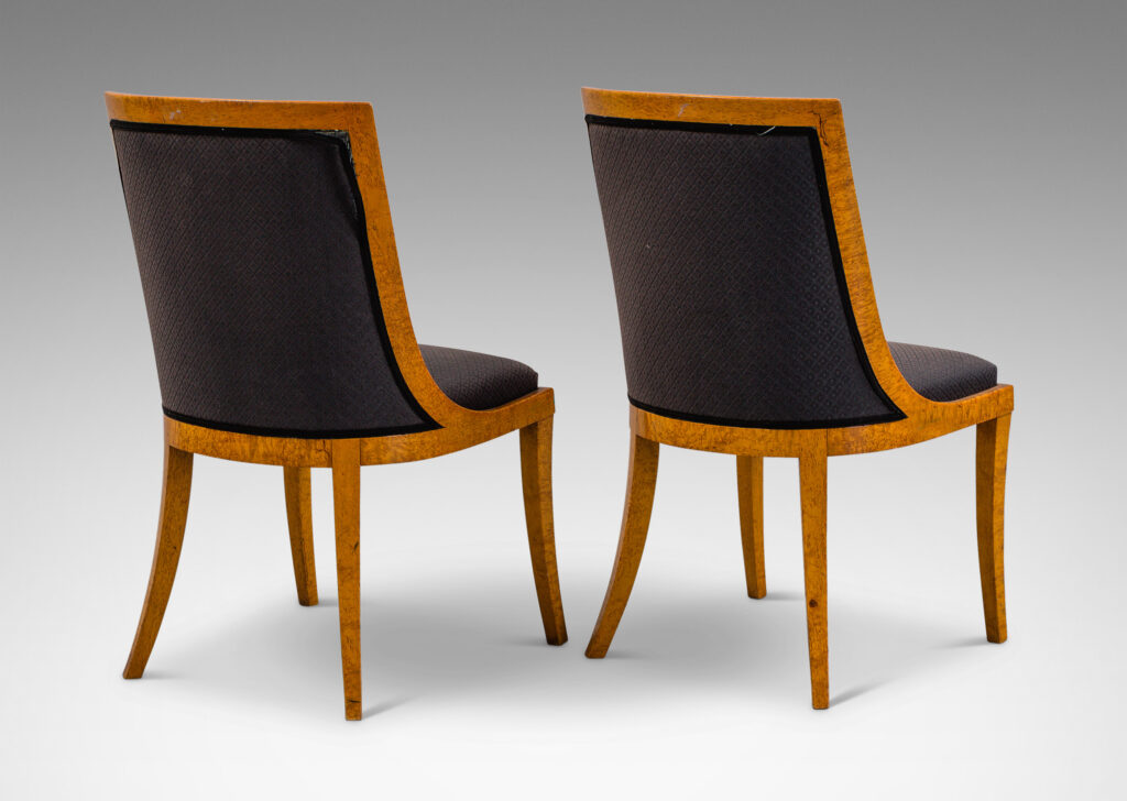 Gallery BAC elegantly modeled curved backs and sabered legs; burl