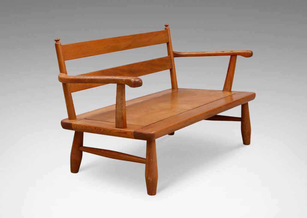 Gallery BAC modeled traditional lines, with double rail back, and organically modeled arms and legs; solid pine