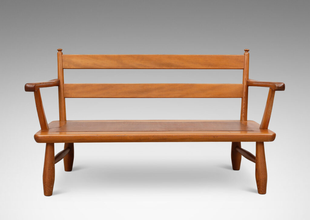 Gallery BAC modeled traditional lines, with double rail back, and organically modeled arms and legs; solid pine