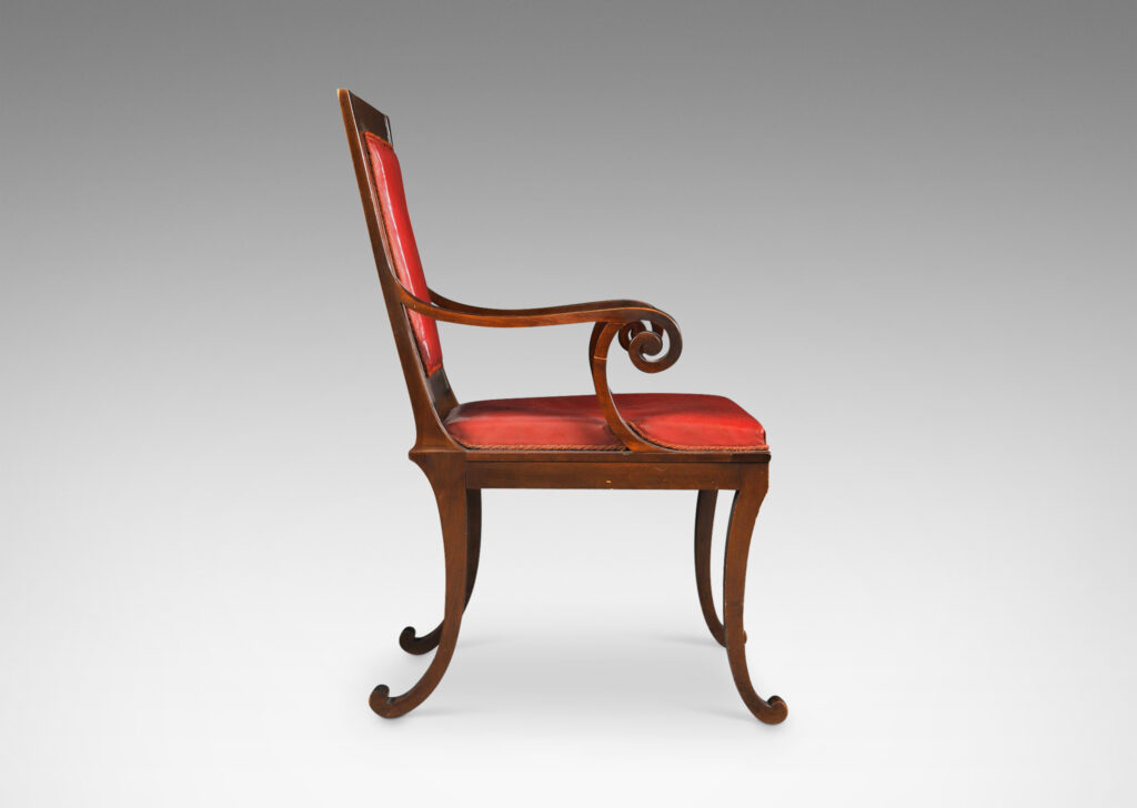 Gallery BAC Armchair with scrolling arms and legs; oak