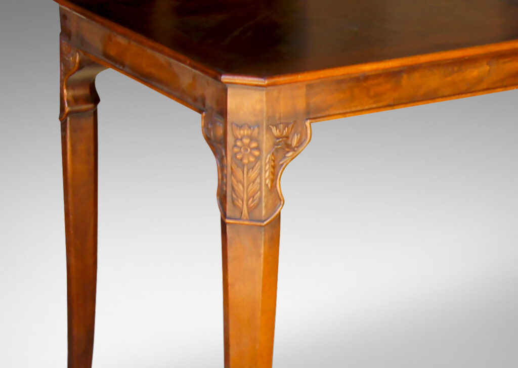 Gallery BAC ngled legs with carved stylized floral ornaments and bead outlining