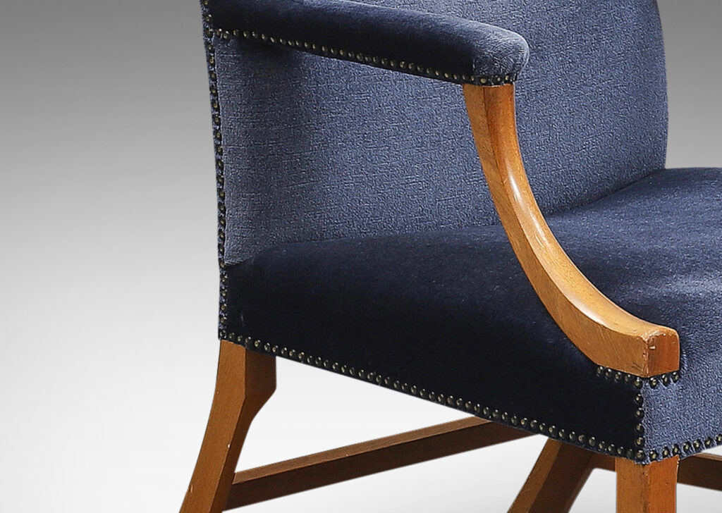 Gallery BAC squared backs that form graceful arcs with sabered back legs and three-quarter arms with curved supports