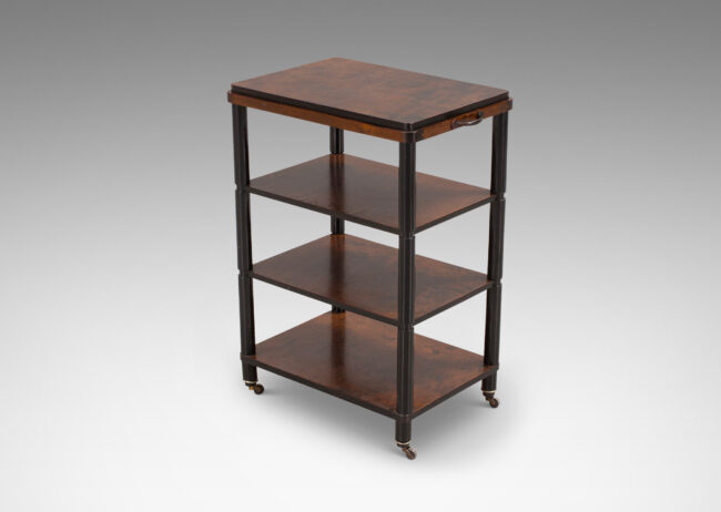 Gallery BAC ectangular top and three shelves, with rounded corners, stepped top, and coined legs